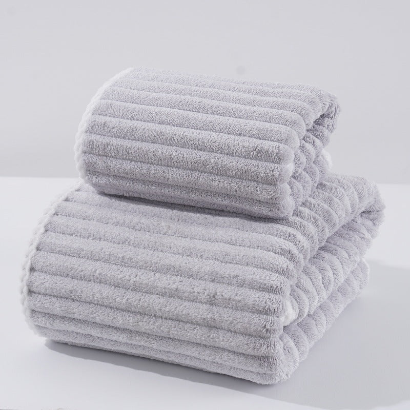 Elosung Grey Soft Candy Stripe Coral Fleece Bath Towel And Washcloth Set Ultra Absorbent Towels & Washcloths