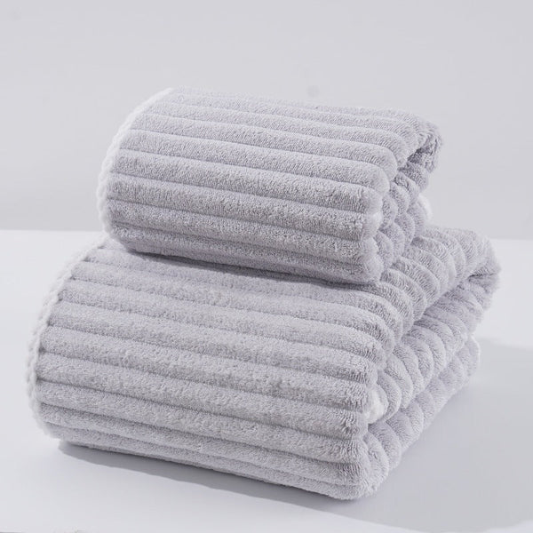 Elosung Grey Soft Candy Stripe Coral Fleece Bath Towel And Washcloth Set Ultra Absorbent Towels & Washcloths