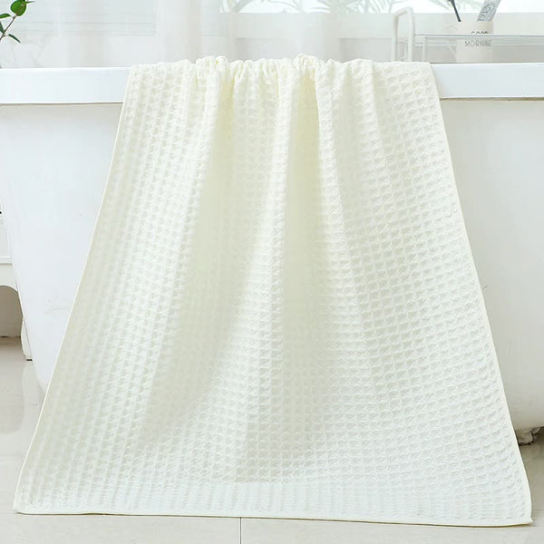 White Luxury Cotton Waffle Bath Towel Soft Quick Drying Water Absorbent Unisex For Home Use Towels & Washcloths