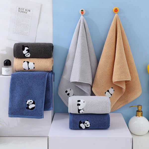 Elosung 2 Pcs Grey Panda Print Soft Cotton Hand Towel Super Absorbent Mini Towels 34X75cm Gym Towels