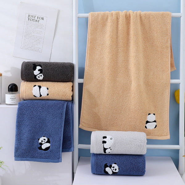 Elosung 2 Pcs Blue Panda Print Soft Cotton Hand Towel Super Absorbent Mini Towels 34X75cm Gym Towels