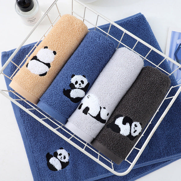 Elosung 2 Pcs Dark Grey Panda Print Soft Cotton Hand Towel Super Absorbent Mini Towels 34X75cm Gym Towels