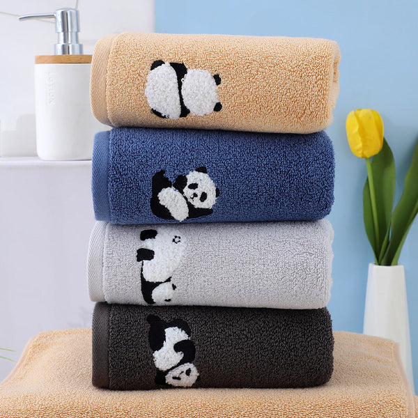 Elosung 2 Pcs Dark Grey Panda Print Soft Cotton Hand Towel Super Absorbent Mini Towels 34X75cm Gym Towels