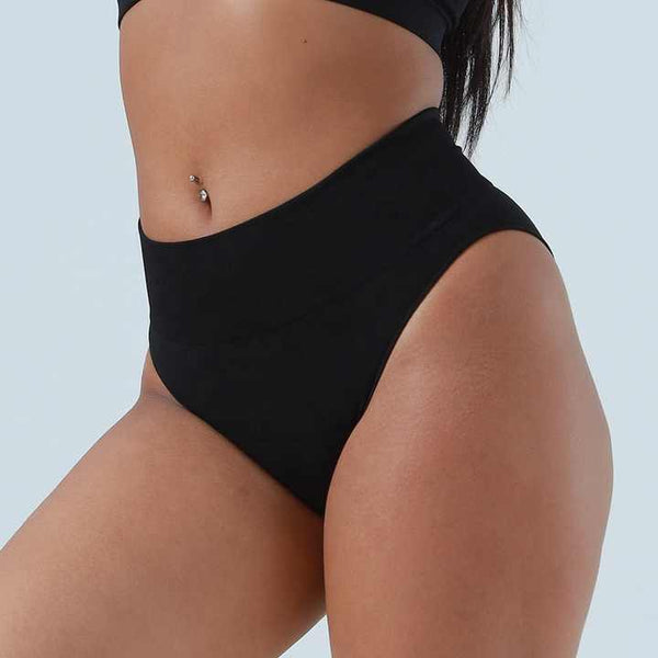 Elosung 3 Pcs Black Microfiber High Waisted Thong Underwear With Tummy Control Slimming Comfort Erotic Panties