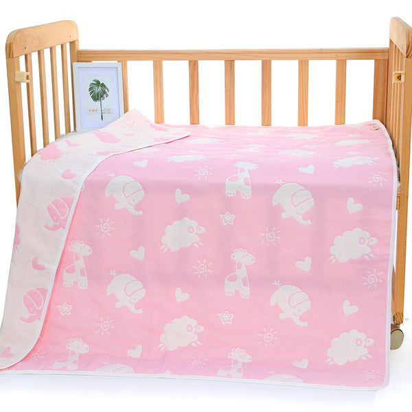 Elosung Pink Animal 6 Layer Muslin Little One Blanket Soft Cotton 110X110 Cm Blankets & Throws