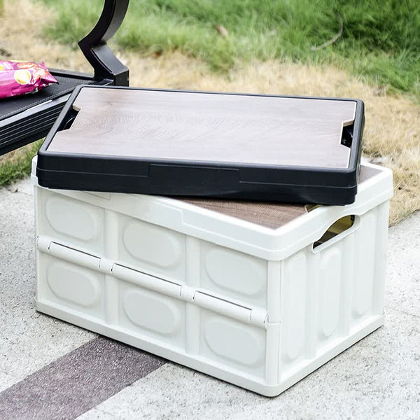 Elosung 30L White Foldable Storage Box With Wooden Lid Multifunctional Car Organizer Outdoor Folding Container Storage Boxes