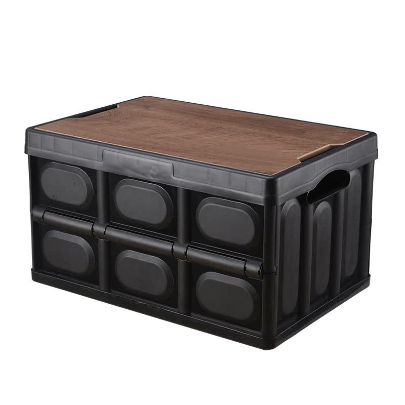 Elosung 30L Black Foldable Storage Box With Wooden Lid Multifunctional Car Organizer Outdoor Folding Container Storage Boxes