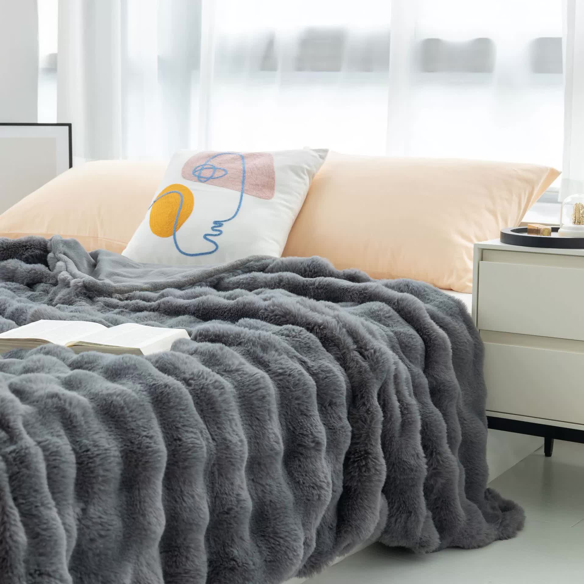 Dark Grey 130X160cm Plush Toscana Rabbit Hair Throw Blanket Soft Flannel Fleece Couch Bed Electric Blankets
