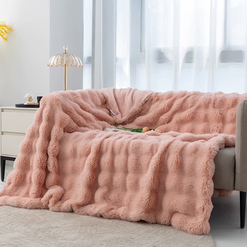 130X160cm Pink Plush Toscana Rabbit Hair Throw Blanket Soft Flannel Fleece All Seasons Perfect Couch Bed Blankets