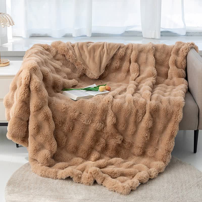 130X160cm Coffee Plush Toscana Rabbit Hair Throw Blanket Soft Flannel Fleece Couch Bed Electric Blankets