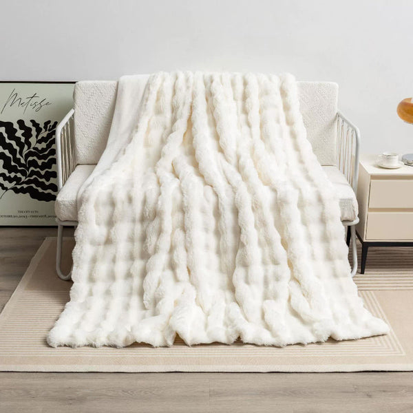 130X160cm Off White Plush Toscana Rabbit Hair Throw Blanket Soft Flannel Fleece Couch Bed Blankets