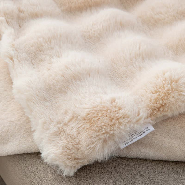 130X160cm Off White Plush Toscana Rabbit Hair Throw Blanket Soft Flannel Fleece Couch Bed Blankets