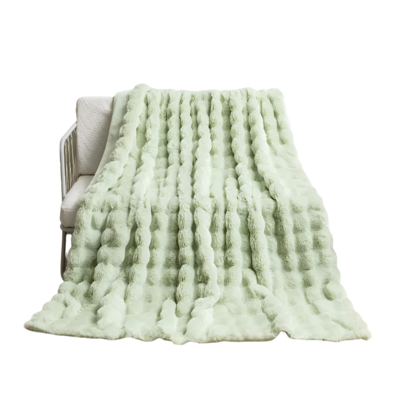 Green 130*160Cm Plush Toscana Rabbit Hair Throw Blanket Soft Flannel Fleece For All Seasons Perfect Couch & Bed Blankets