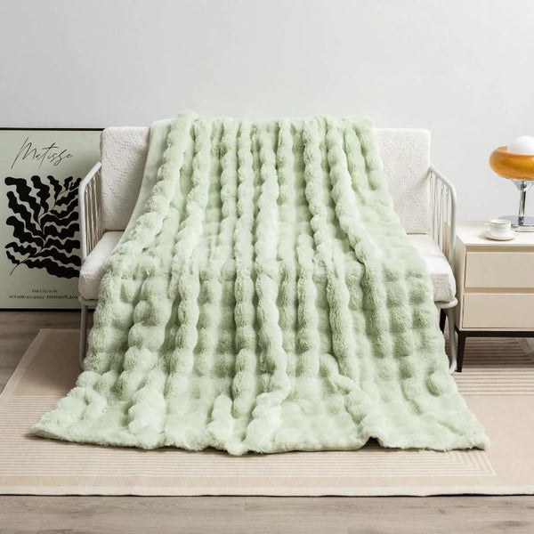 Green 130*160Cm Plush Toscana Rabbit Hair Throw Blanket Soft Flannel Fleece For All Seasons Perfect Couch & Bed Blankets