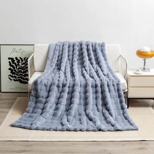 Grey 130*160Cm Plush Toscana Rabbit Hair Throw Blanket Soft Flannel Fleece For All Seasons Perfect Couch & Bed Blankets