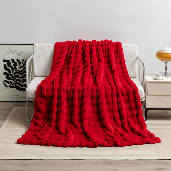 130X160cm Red Plush Toscana Rabbit Hair Throw Blanket Soft Flannel Fleece All Seasons Blankets