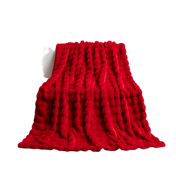 130X160cm Red Plush Toscana Rabbit Hair Throw Blanket Soft Flannel Fleece All Seasons Blankets