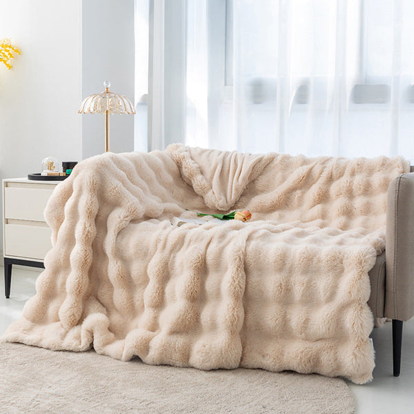 Apricot 130*160Cm Plush Toscana Rabbit Hair Throw Blanket Soft Flannel Fleece For All Seasons Perfect Couch & Bed Blankets