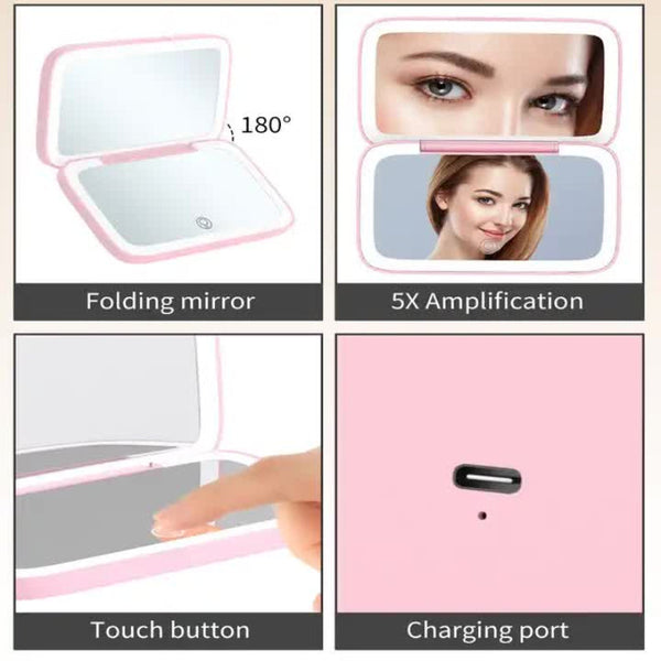White Mr2326c Portable Led Illuminated Makeup Mirror Foldable Lighted Vanity With 800Mah Battery Makeup Mirrors