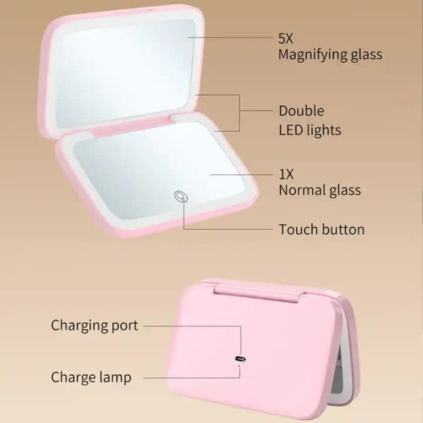 White Mr2326c Portable Led Illuminated Makeup Mirror Foldable Lighted Vanity With 800Mah Battery Makeup Mirrors
