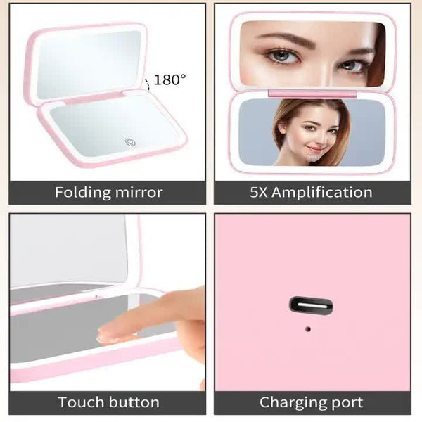 Elosung Led Illuminated Makeup Mirror Foldable Lighted Vanity With 801Mah Battery Pink Makeup Mirrors