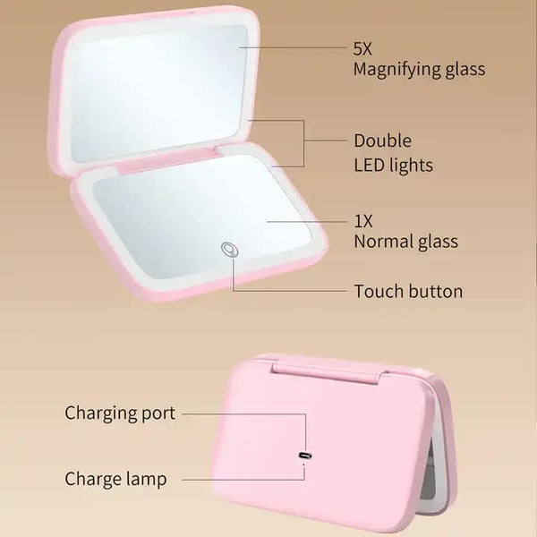 Elosung Green Mr2326c Portable Led Illuminated Makeup Mirror Foldable Lighted Vanity With 802Mah Battery Makeup Mirrors