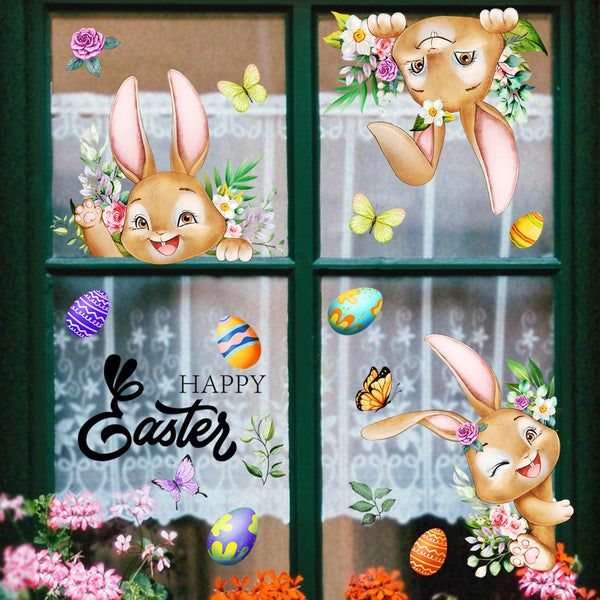 3 Sheet Creative Easter Bunny & Egg Window Decal Adhesive For Living Room Bedroom (60Cm X 30Cm) Wall Stickers