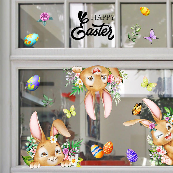 3 Sheet Creative Easter Bunny & Egg Window Decal Adhesive For Living Room Bedroom (60Cm X 30Cm) Wall Stickers