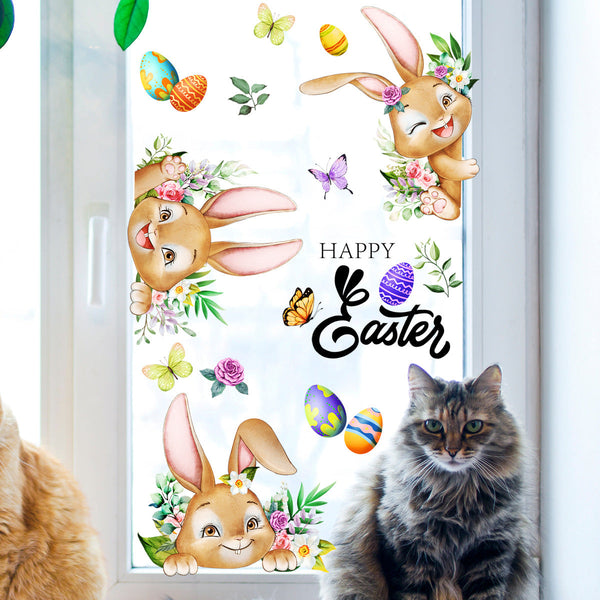 3 Sheet Creative Easter Bunny & Egg Window Decal Adhesive For Living Room Bedroom (60Cm X 30Cm) Wall Stickers