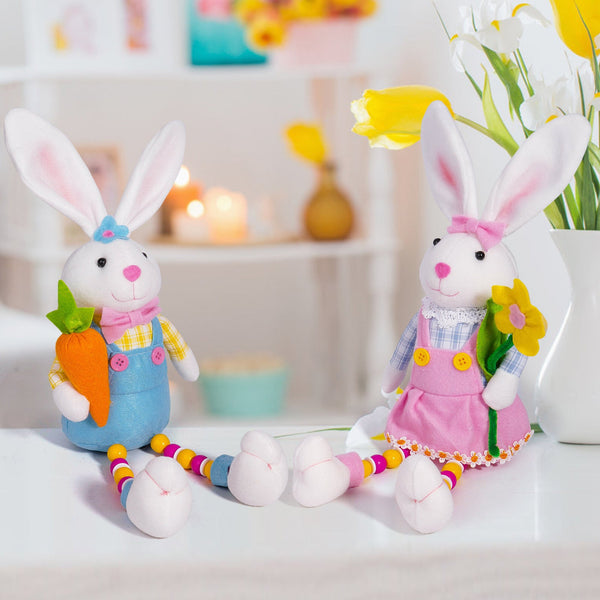 Elosung Adorable Easter Bunny Plush Dolls Set Of 2 Seasonal Decorations