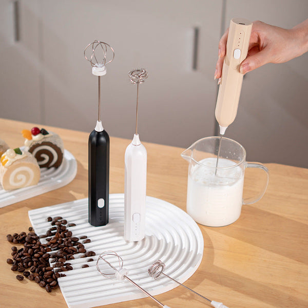 Khaki Electric Milk Frother Handheld Usb Rechargeable Foamer With 2 Whisks Perfect For Coffee Lattes Cappuccinos & More Milk Frothers