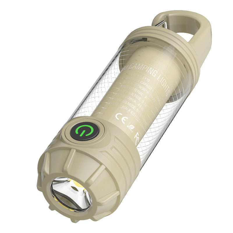 Elosung 2 Pcs Khaki Portable Outdoor Camping Light With 6 Modes & Keychain Hook Multi Source Mini Flashlight Ipx4 Waterproof Lanterns