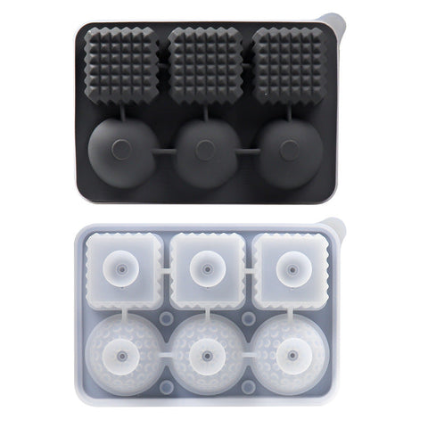 Elosung 2 Pcs Black Sphere & Square Ice Cube Tray Novelty Silicone Maker For Whiskey tails Ice Cubes Trays & Moulds