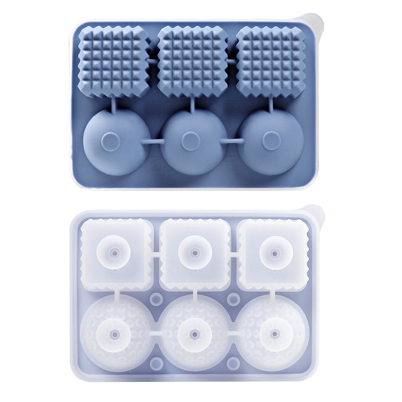 Elosung 2 Pcs Blue Sphere & Square Ice Cube Tray Novelty Silicone Maker For Whiskey tails Ice Cubes Trays & Moulds