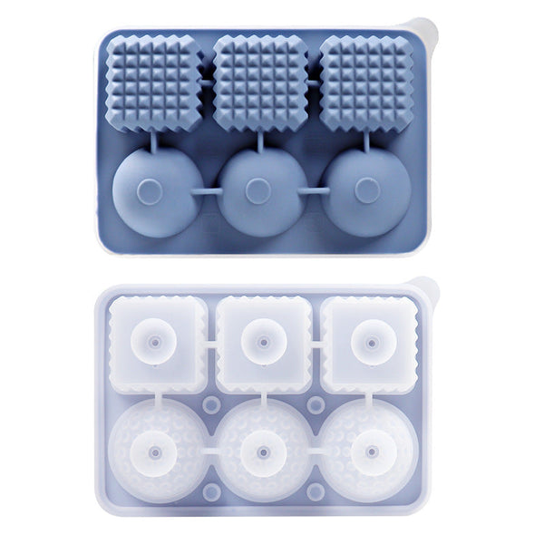 Elosung 2 Pcs Blue Sphere & Square Ice Cube Tray Novelty Silicone Maker For Whiskey tails Ice Cubes Trays & Moulds