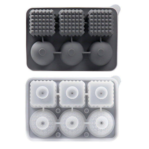 Elosung 2 Pcs Gray Sphere & Square Ice Cube Tray Novelty Silicone Maker For Whiskey tails Ice Cubes Trays & Moulds