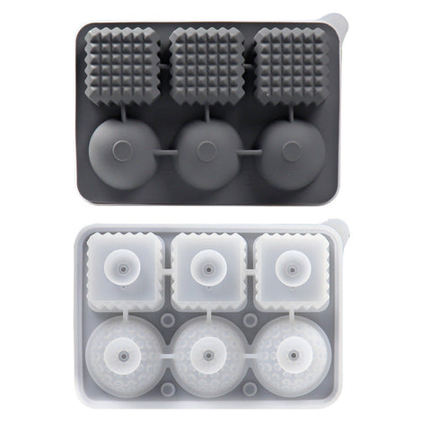 Elosung 2 Pcs Gray Sphere & Square Ice Cube Tray Novelty Silicone Maker For Whiskey tails Ice Cubes Trays & Moulds
