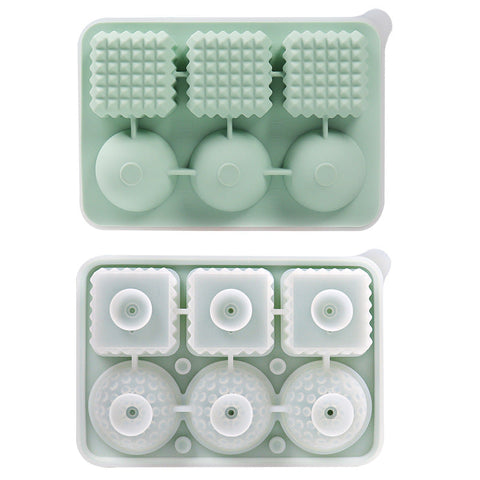 Elosung 2 Pcs Green Sphere & Square Ice Cube Tray Novelty Silicone Maker For Whiskey tails Ice Cubes Trays & Moulds