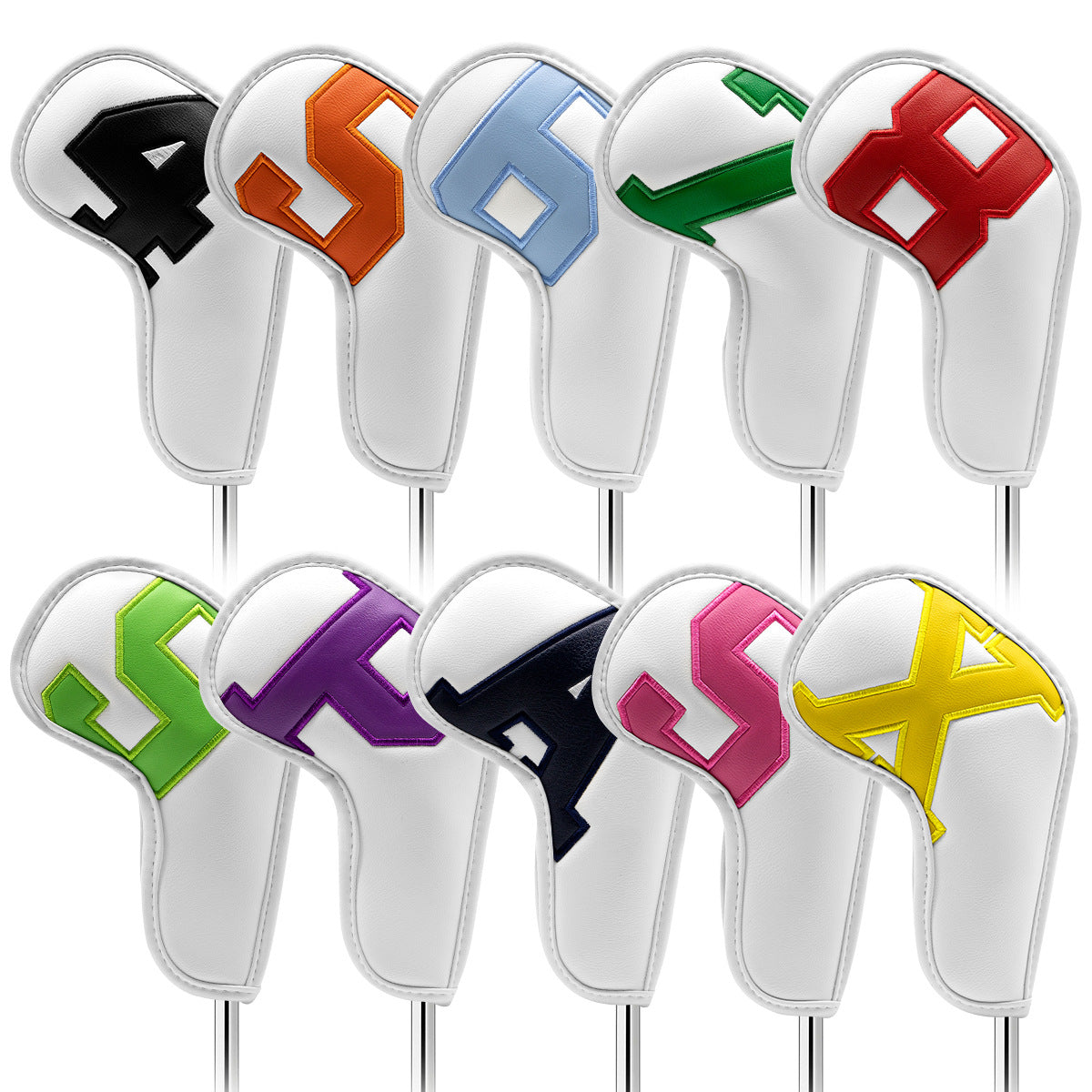 White Covers With Various Colored Numbers Premium Pu Leather Golf Iron Headcover Set (10Pcs) | Numbered 4 9 A X Protective Club For Irons Club Head Co