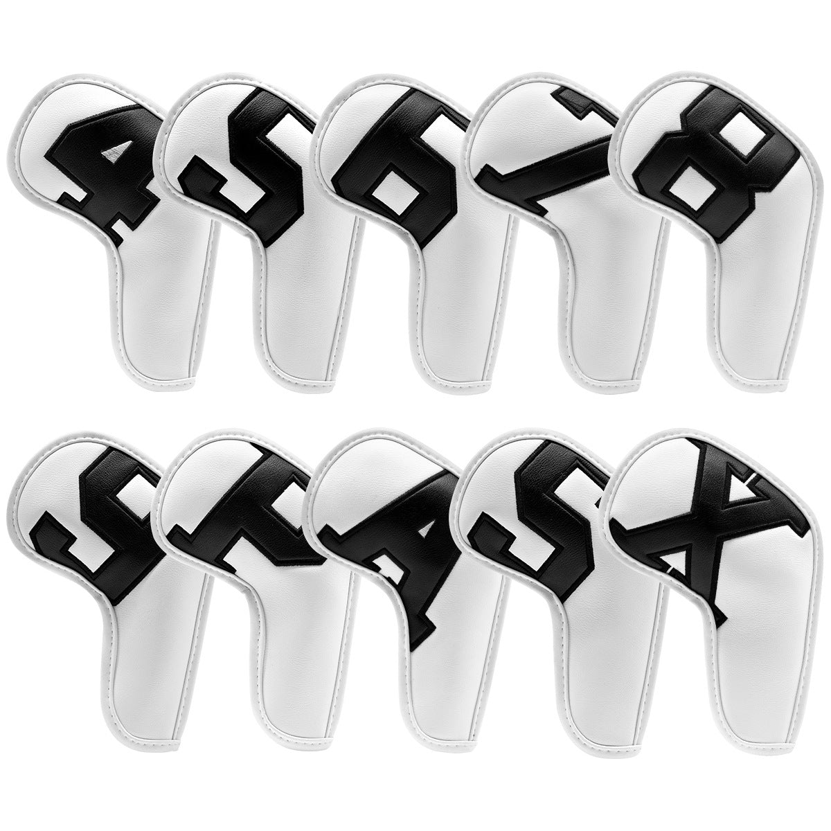 White Covers With Black Numbers Premium Pu Leather Golf Iron Headcover Set (10Pcs) | Numbered 4 9 A X Protective Club For Irons Club Head Covers