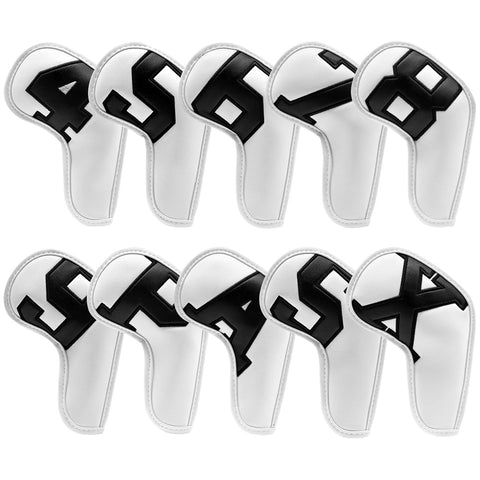 White Covers With Black Numbers Premium Pu Leather Golf Iron Headcover Set (10Pcs) | Numbered 4 9 A X Protective Club For Irons Club Head Covers