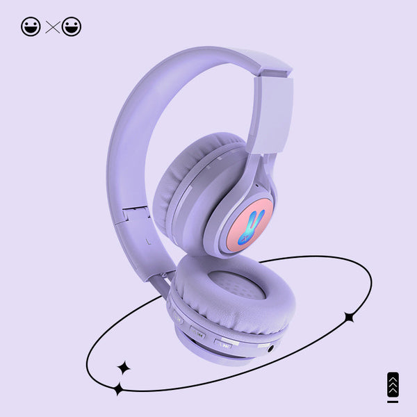 Purple Bunny Wireless Glowing Logo Bluetooth 5.0 85Db Volume Limit Mode Headphones