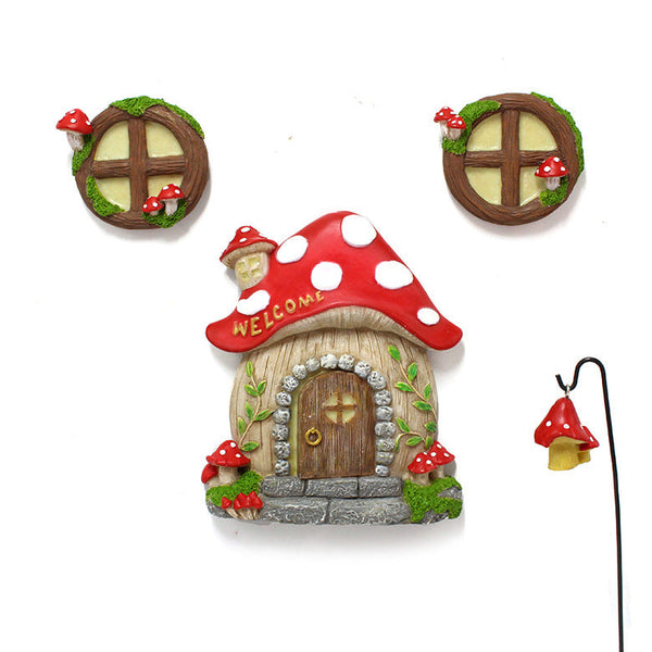 Enchanting Fairy Garden Mushroom House Set Whimsical Tree Trunk Decor For Outdoor Gardens Ornaments & Statues