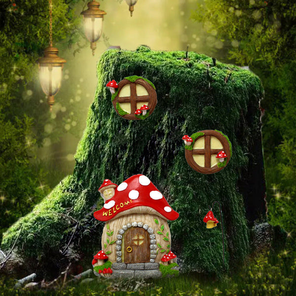 Enchanting Fairy Garden Mushroom House Set Whimsical Tree Trunk Decor For Outdoor Gardens Ornaments & Statues