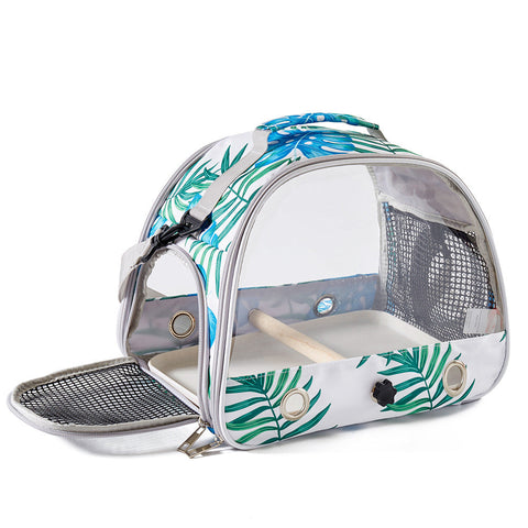 Stylish Leaf Print Clear View Bird Carrier Portable Travel Cage With Perch Tray Parrots Small Pets Small Animal Supplies