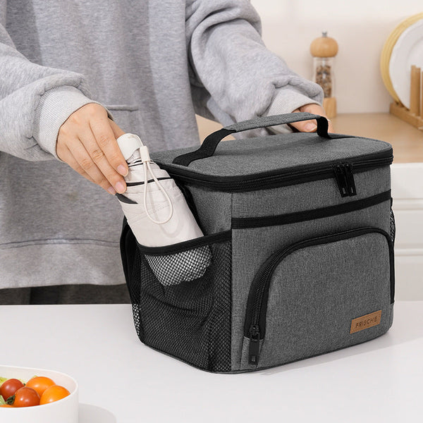 Black Insulated Lunch Bag Cooler Tote 9L Leakproof Thermal Box With Shoulder Strap & Pockets For Work Picnic Travel Lunchboxes & Bags