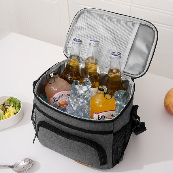 Grey Insulated Lunch Bag Cooler Tote 9L Leakproof Thermal Box With Shoulder Strap & Pockets For Work Picnic Travel Lunchboxes & Bags