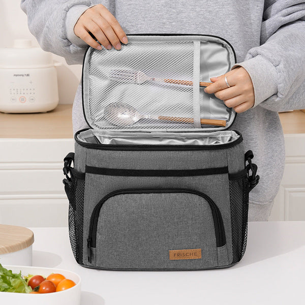 Grey Insulated Lunch Bag Cooler Tote 9L Leakproof Thermal Box With Shoulder Strap & Pockets For Work Picnic Travel Lunchboxes & Bags