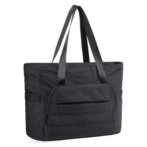 Black Versatile Women's Gym Tote Bag With Yoga Mat Strap 18L Carryall Fits 15.6 Laptop Multi Pocket Organizer Gym Bags