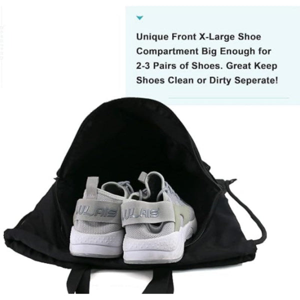 Black Multi Pocket Drawstring Backpack Gym Bag With Zipper Compartments Bottle Holders & Reflective Strip Gym Bags
